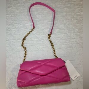 Mango Fuchsia Quilted Crossbody Bag with Gold Chain